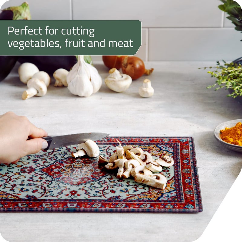 PELEG DESIGN Tempered Glass Cutting Board, 9.6" x 14.4" â€“ Decorative Glass Cutting Board for Kitchen Counter, Heat & Shatter Resistant Chopping Board & Serving Tray, Magic Carpet Design (Rugboard) - Image 5